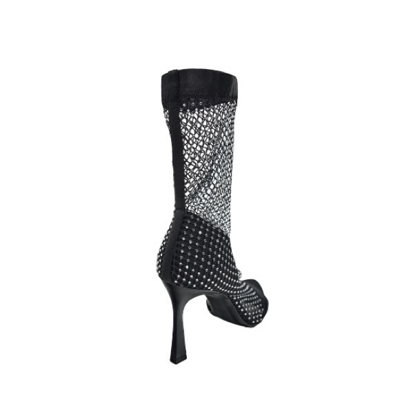 Zara Stretch Mesh Rhinestone Open Toe Stiletto Ankle Booties - Picture 4 of 14